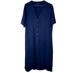 Long Tall Sally Navy Blue Button Front T-shirt Midi / Maxi Dress Womens 18